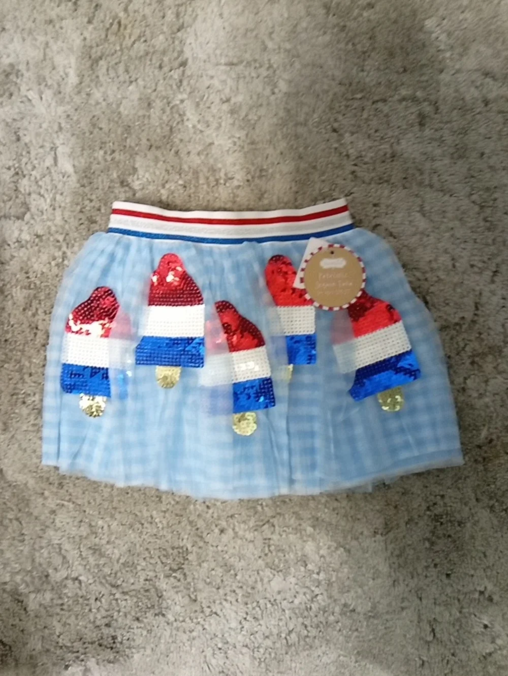 Mud Pie Blue Seersucker Tutu with Red, White & Blue Sequin Popsicles